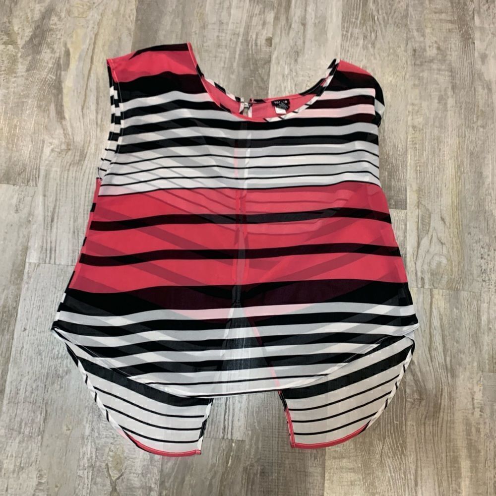Torrid 0 Striped Blouse Pink/coral Sheer Button Back Top - Picture 6 of 10